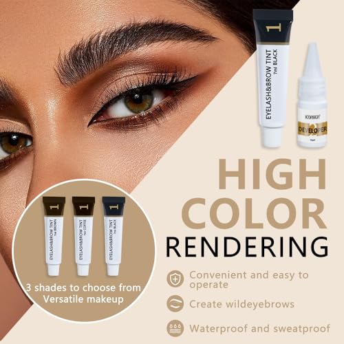 2 in 1 Eyelash & Eyebrow Tinting Kit, Professional Lash & Brow Color Kit, Lasting for 6 Weeks DIY Hair Coloring for Women Home Use Salon 7ml Black