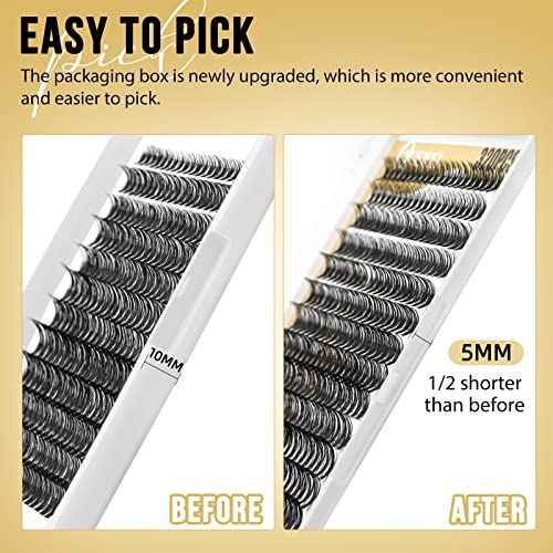 QUEWEL Lash Clusters 320Pcs Cluster Lashes 40D D Curl Lash Cluster Eyelash Extensions Mix9-16mm Individual Eyelashes Clusters Wispy Lash Clusters Thin Band Soft to Use at Home(40D D Mix9-16)