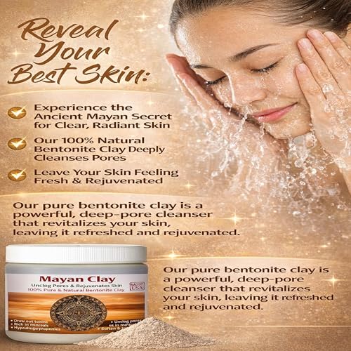 Mayan Pure Indian Healing Clay Powder, Deep Pore Skin Cleansing, Body and Hair Mask, Natural Calcium Bentonite Clay