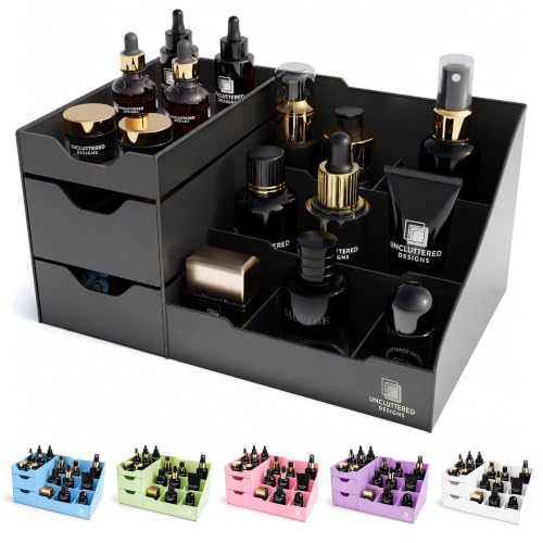 Large Black Vanity Organizer with Drawers - Bathroom Storage