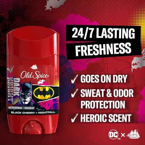 Old Spice Antiperspirant and Deodorant for Men, 24/7 Freshness & Lasting Scent, 24/7 Long Lasting Sweat & Odor Protection, Smell Like a Hero, Batman, Black Cherry and Nightfall Scent, 2.6 oz