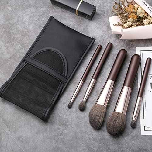 Travel Makeup Brushes Set w/Pouch, Portable 5PCS Professional Mini Cosmetic Brushes Kit for Powder Blush Concealers Contouring Highlighting