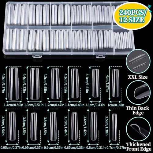 Teenitor 240pcs XXL Square Acrylic Nail Tips Kit with Charms & Brushes