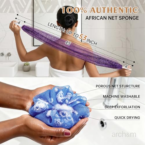 ARCH&M African Net Sponge 53" Extra-Long 2-Pack | Back Scrubber