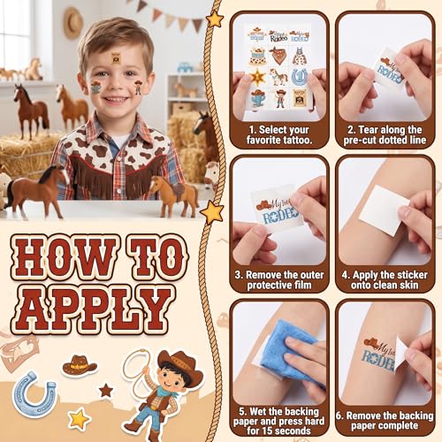 96 PCS My First Rodeo Cowboy Temporary Tattoos for Kids