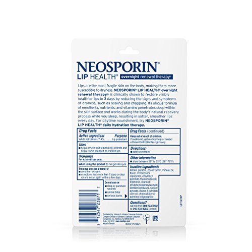 Neosporin Lip Health Overnight Healthy Lips Renewal Therapy Petrolatum Lip Protectant, 0.27oz. (Pack of 2)