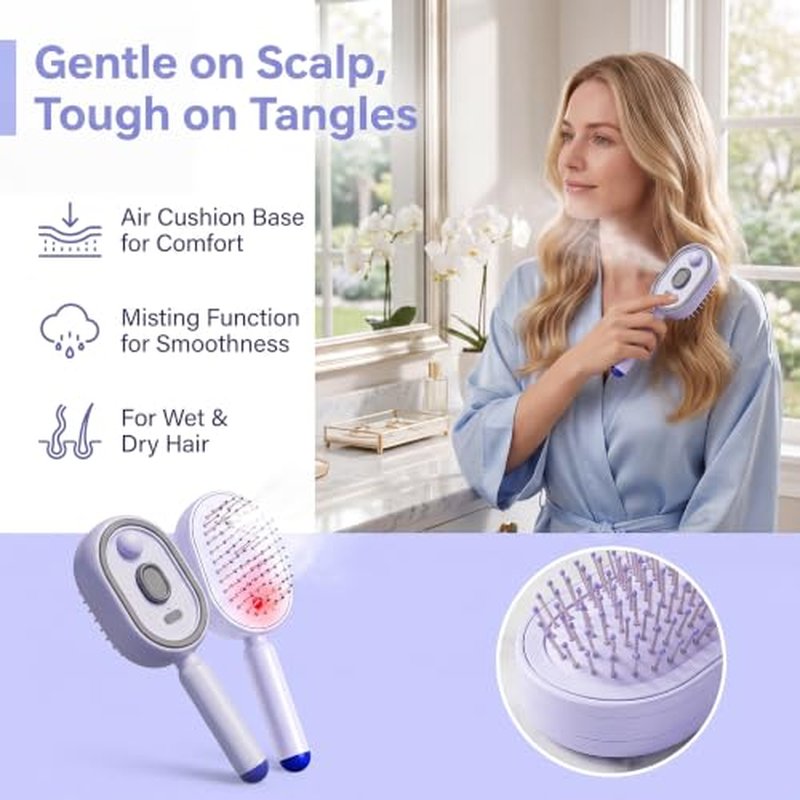 3-in-1 Electric Self-Clean Detangling Brush with Mist & Massage