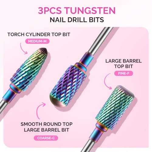 MelodySusie 13Pcs Nail Drill Bits Set - Pink & Colorful Tungsten, Ceramic & Diamond