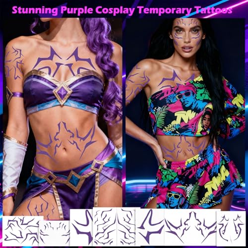 Boko 16Pcs Purple Holographic Temporary Tattoos Set