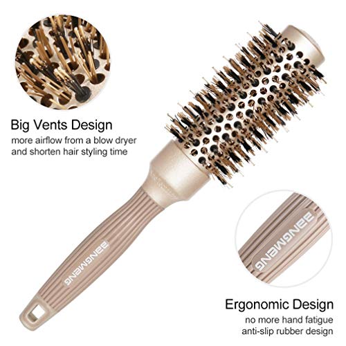 Round Barrel Hair Brush with Boar Bristles & Ceramic Coating