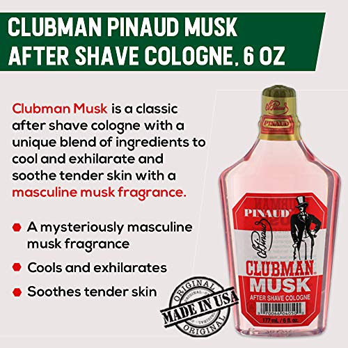 Clubman Pinaud Musk After Shave Cologne ? Refreshing Aftershave for Men Cologne for Smooth Skin, 6 oz