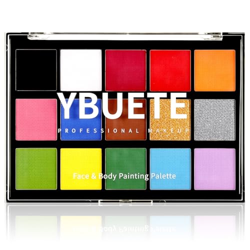 YBUETE 15-Color Face Paint Palette - Water Based, Easy Off