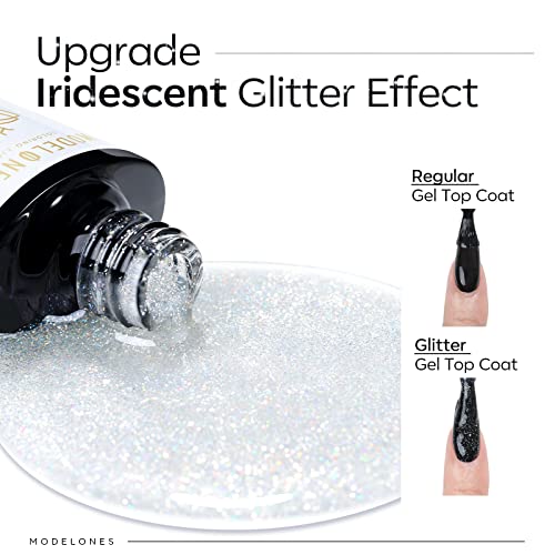 Modelones Glitter Gel Top Coat - Iridescent Silver Sparkle