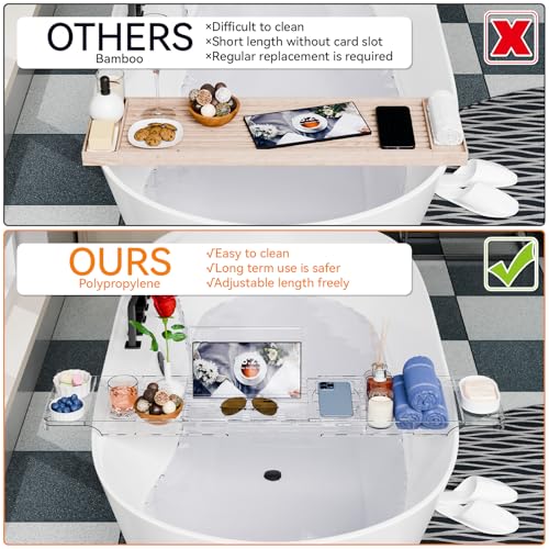 Yieach Expandable Acrylic Bathtub Tray with Wine Holder