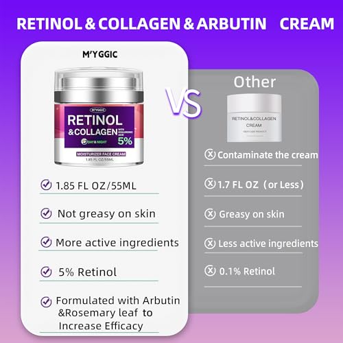 Collagen Moisturizer Retinol Face Cream with Hyaluronic Acid & Arbutin, Day & Night Anti Aging Facial Moisturizing Cream for Face and Neck to Reduce Wrinkles, Women and Men £¬1.85 Fl Oz