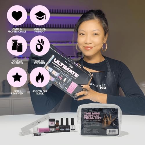 MakarttPro Mini Acrylic Nail Kit for Beginner Nail Technicians 12pcs - Starter Set with Pink & Clear Acrylic Powders, EMA Monomer, Kolinsky Brush and Nail Essentials