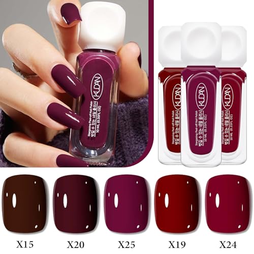 5-Piece Quick Dry Nude Nail Polish Set - Deep Red & Purple Shades
