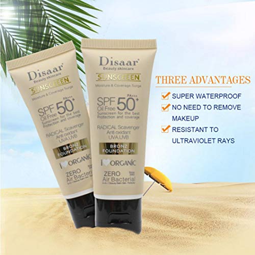 DISAAR BEAUTY Sunscreen SPF 50 PA+++ SPF 50+ Foundation Face Cream Body Skin Protection Anti-Aging Oil Control Moisturizing Care Removes Peeling 40g / 1.41oz