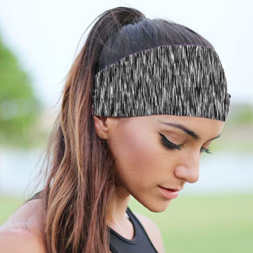 Bondi Band Headbands for Women, 4 Inch Tapered Running Headbands That Stay In Place, Absorbent, Moisture Wicking, Colorful Static Print, Black /Gray