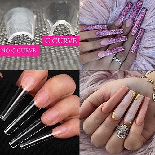 XXL No C Curve Coffin Nail Tips for Acrylic Nails -600 Pcs None C Curve 2Xl Extra Long Nail Tips WOWITIS Half Cover Coffin False Nails Tips Clear Fake Nail Tips with Box for Nail Salon 10 Sizes