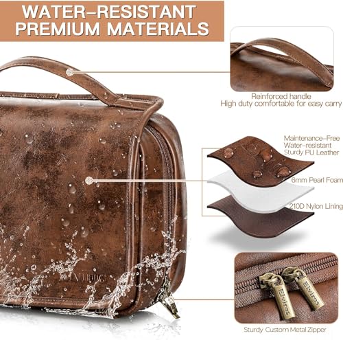 Elviros Travel Toiletry Bag - Waterproof Makeup Organizer with Removable Sections, PU Leather