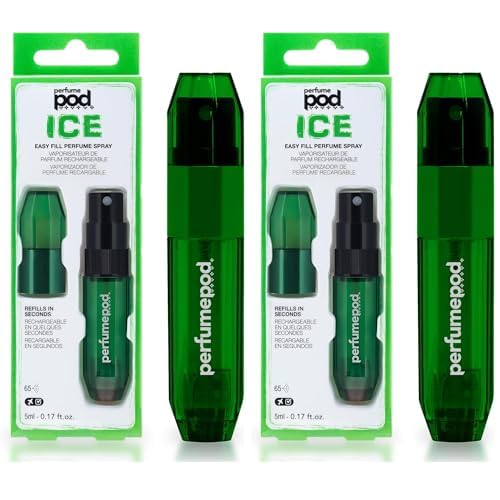 Travalo Perfume Pod Ice Travel Perfume Atomizer - High Definition Mini Pump Sprayer - Travel TSA Approved - Easy Fill - Leak Proof - Green - 0.6oz (Pack of 2)