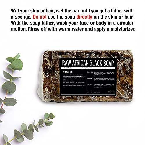 Sheanefit Raw African Black Soap Bar - For All Skin Types - Face, Body, Hair Soap Bulk Bars (1 Pound)