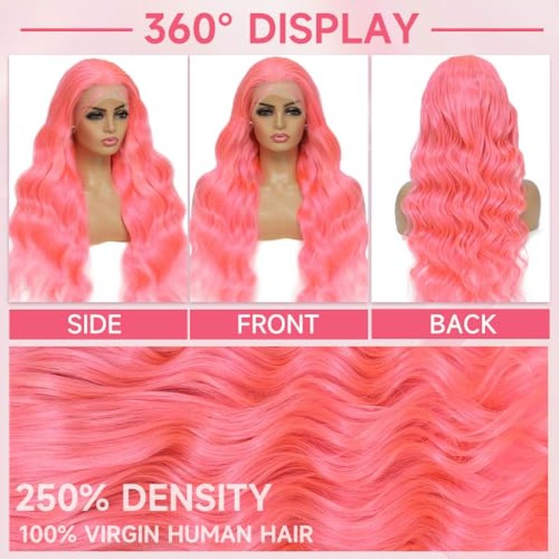 Kassamo 32-Inch Pink Lace Front Wig - 250 Density Body Wave Human Hair