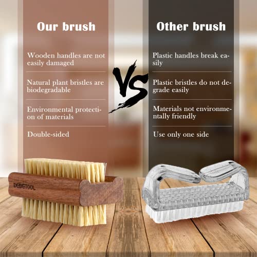 Natural Acacia Wood Nail Brush 2 Pack - Double-Sided Scrub for Hands & Nails