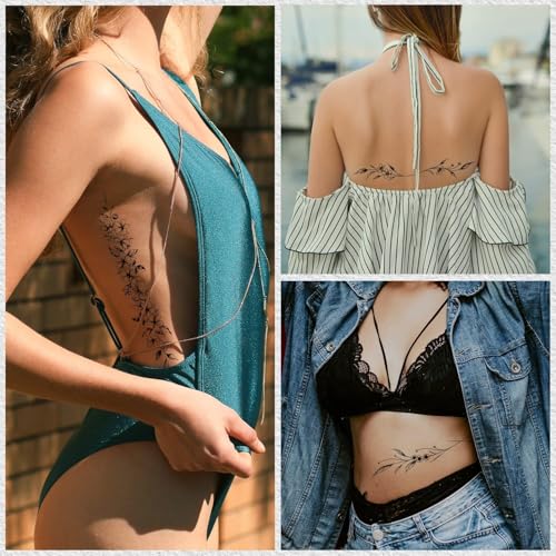 Leesgel Temporary Tattoos Women, 12 Sheets Vine Flowers