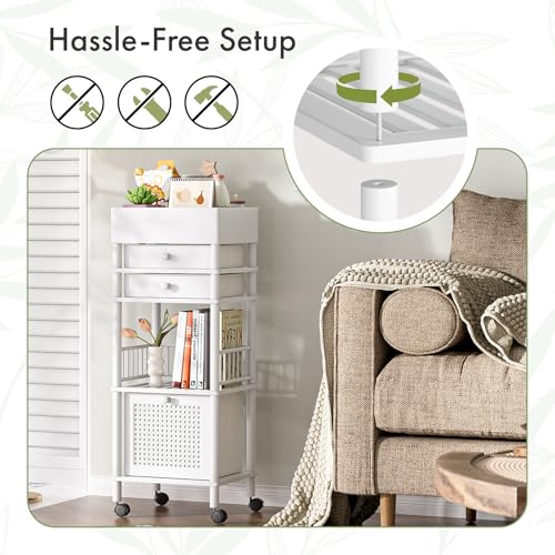 Bamboo Makeup Organizer Cart with 3 Drawers - Rolling Vanity Storage