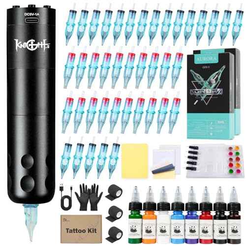 Dragoart Knight2 Tattoo Gun Starter Kit, Full Tattoo Supplies, Wireless Tattoo Gun, 40*Cartridge 316 Needles, 10000Rpm Coreless Motor Tattoo Pen, Tattoo Kit for Beginners Complete Set