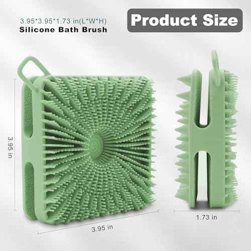 Silicone Body Scrubber, Silicone Loofah Double-Sided Body Brush,Silicone Shower Scrubber and Scalp Massager Shampoo Brush for Sensitive Kids Women Men All Kinds of Skin (Grass Green)