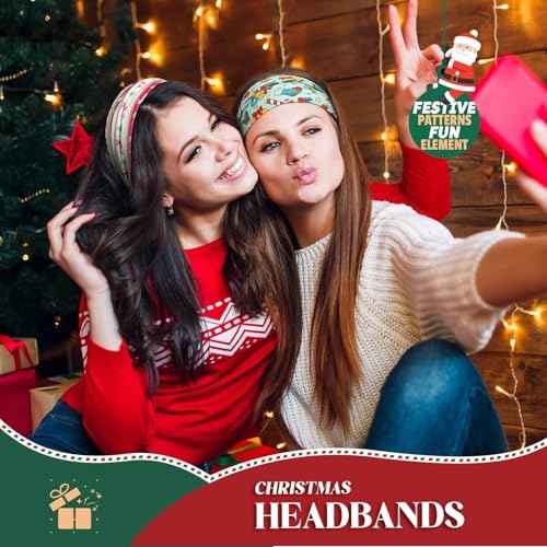 Christmas Headbands for Women & Girls - Wide Knotted Head Bands Snowflake Santa NonSlip Hair Bands Yoga Workout Elastic Head Wraps 6 Pcs Festive Accessories