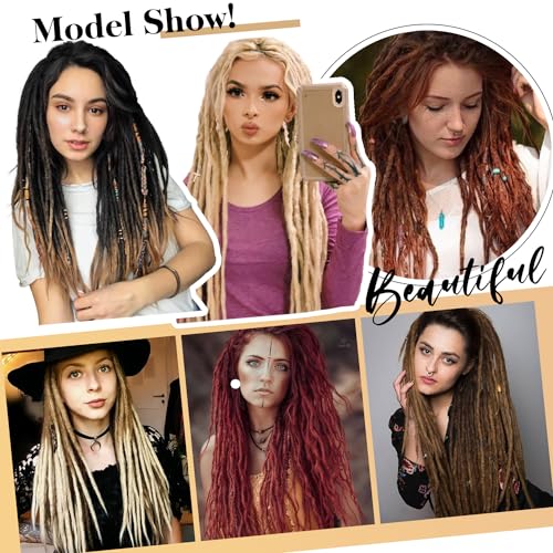 MYQUEEN Dreadlock Extensions 24 inch Blond Synthetic Crochet Hair Fake Dreads Extensions Handmade Single Ended Dreads Thin Reggae Style Dreadlock for Women 20 Strands