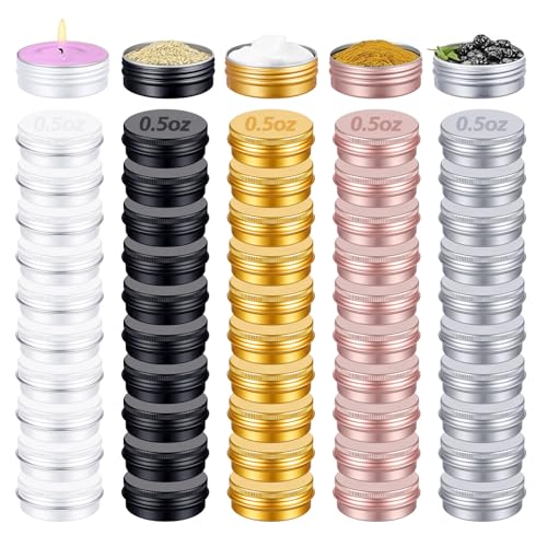 50 Pack 0.5 oz Aluminum Tin Cans with Lids Bulk, Refillable Metal Tin Containers for Lip Balm, Salve, Cream, Travel Cosmetic Subpackage Jars, Valentines DIY Candle & Crafts (5 Colors)