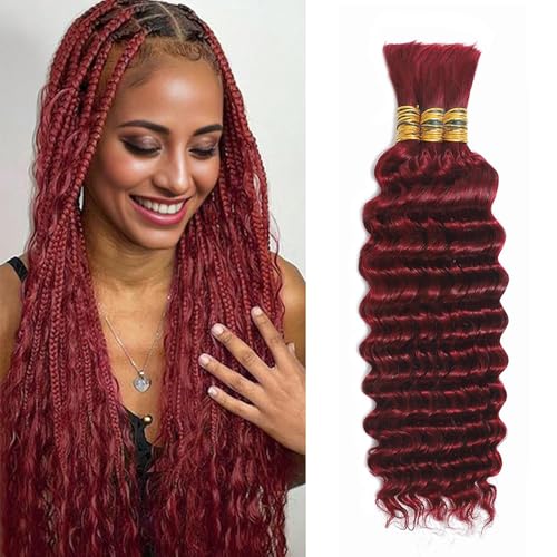 22-Inch Burgundy Boho Braiding Hair - Deep Wave Bulk Bundles