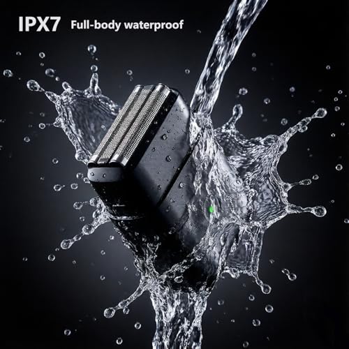 Premium Travel Electric Razor for Men - Ultra-Compact IPX7 Waterproof Foil Shaver with LED Indicator, USB-C Quick Charge, 90 Min Runtime, Matte Black/Orange Design (Black)