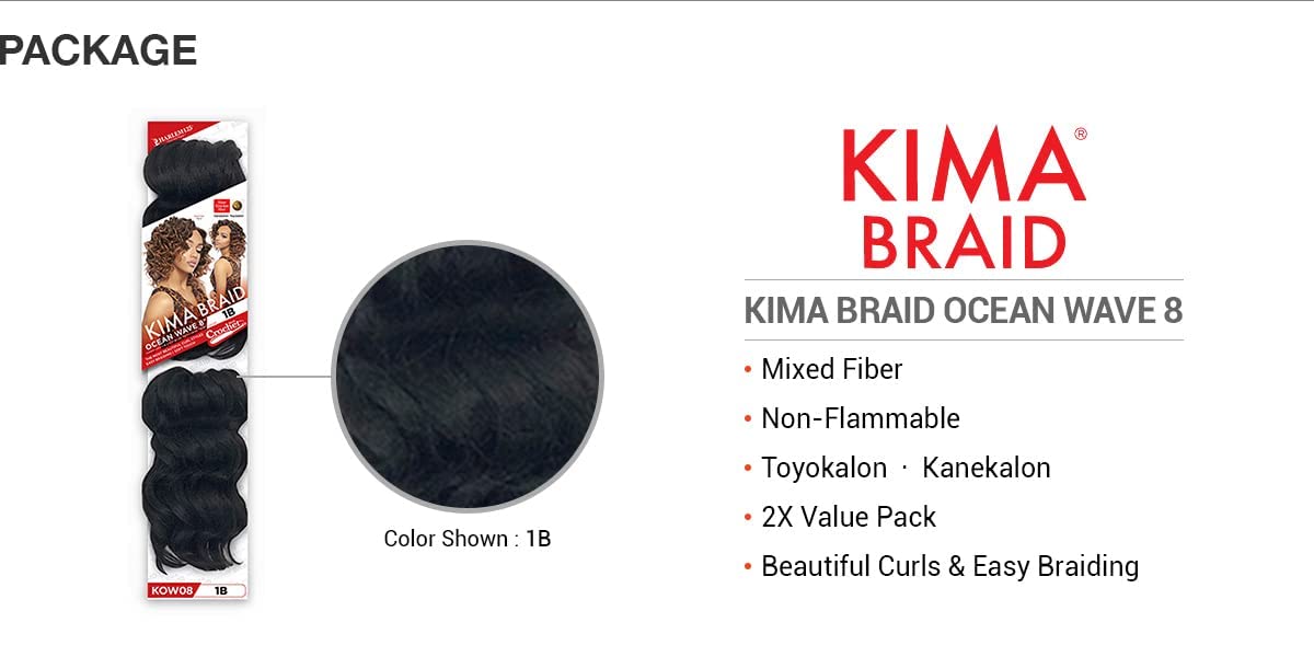 Harlem 125 Kima Braid Ocean Wave 8" 4-PACK (8", 1B Off Black)