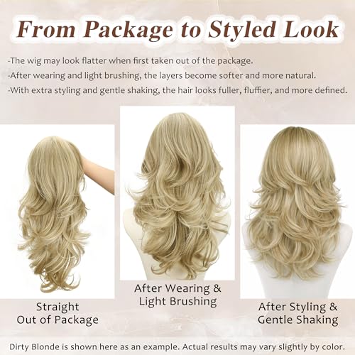 Light Blonde Layered Wig with Curtain Bangs - 22 Inch
