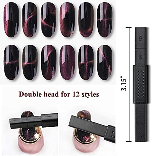 Magnetic Nail Art Tool Set - Double-Head Flower & Dotting Pens for Cat Eye Gel Polish