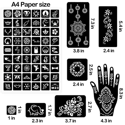 229pcs Henna Tattoo Stencils, 19 Sheets Temporary Tattoo Stencils for Women Face Body Paint DIY Art Glitter Airbrush Tattoo Pack