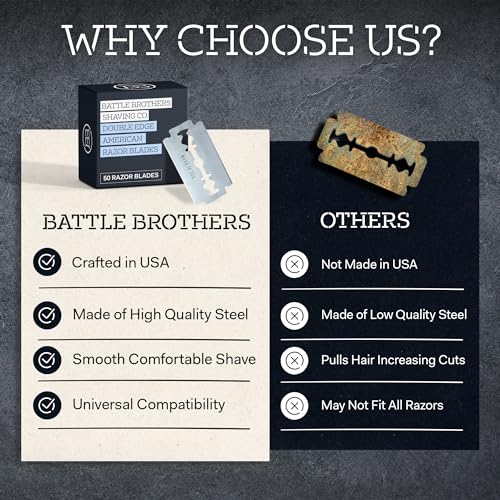 Battle Brothers Made in USA Double Edge Razor Blades 50-Pack - Fits All Safety Razors