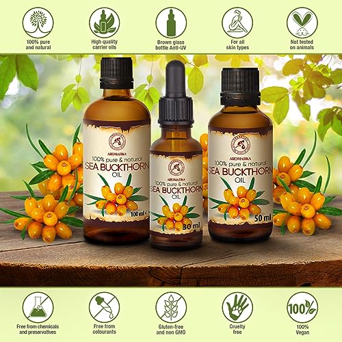 AROMATIKA Sea Buckthorn Oil 3.4 Fl Oz - Pure & Natural - Hippophae Rhamnoides - Carrier Oil for Essential Oils - Base Oil for Nails - Hair - Face & Body Care