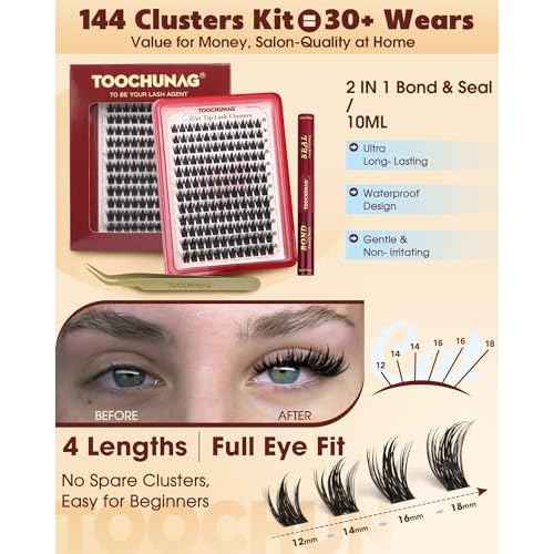 Manga Lash Clusters Kit Volume Eyelash Clusters 12-18mm Anime Lashes Clusters DIY Individual Lash Extension Kit Spiky Cluster Eyelash Extensions Kit with Lash Bond,Seal,Tweezers by TOOCHUNAG
