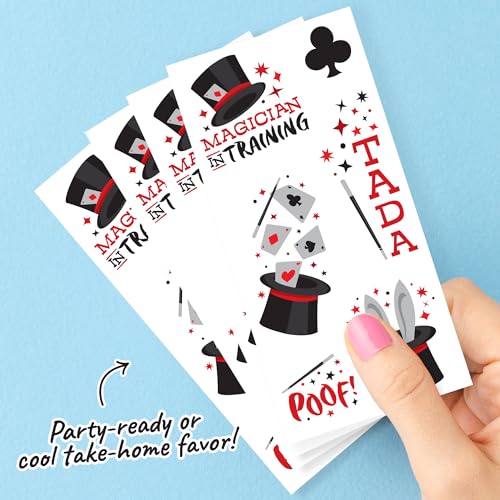 Big Dot of Happiness Ta-Da, Magic Show Temporary Tattoos for Kids, Magician Birthday Party Favors, Magical Decorations, Magic Show Accessories, Red Party Supplies, 12 Sheets