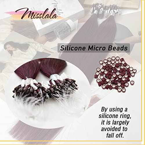 18 Inch Microbead Human Hair Eextensions Real Straight Hair Micro Link Extensions Hair Salon Quality Color #99J Red Wine Micro Ring Hair Extensions Human Hair Remy Soft 50 Grams 50 Strands