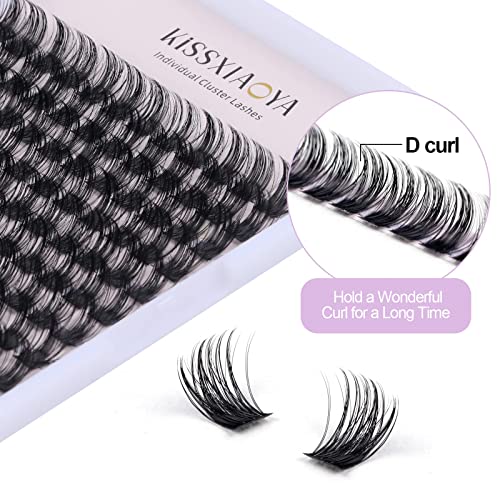 KISSXIAOYA Cluster Lashes Extensions, 144Pcs Individual Cluster Lashes D Curl 14mm, Wide Stem Cluster Eyelashes Soft Natural False Eyelashes Cluster DIY Eyelash Extension At Home (144pcs, 14mm)
