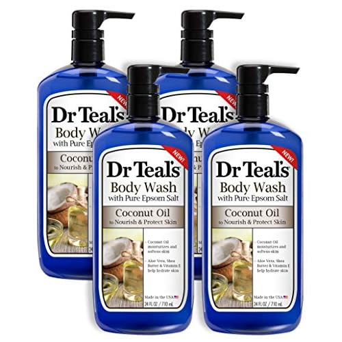 Dr Teal's Coconut Oil Body Wash, 4 Pack, 24 Fl Oz Each, Nourish & Protect, Moisturizing, Unisex