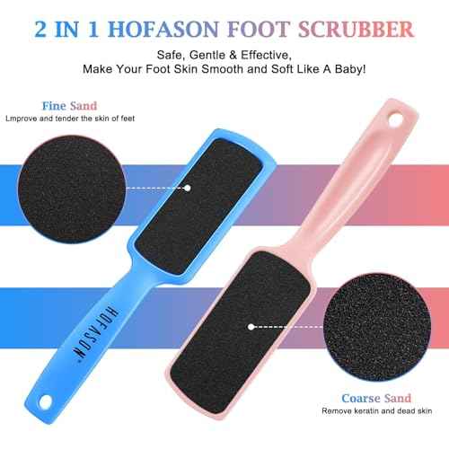 HOFASON 4Pcs Pedicure Foot Files Callus Remover with Double Sided, Professional Foot Scrubber for Feet at Home or Salon Care, Can Be Used On Both Dry and Wet Feet for Dead Skin (Blue&Pink)